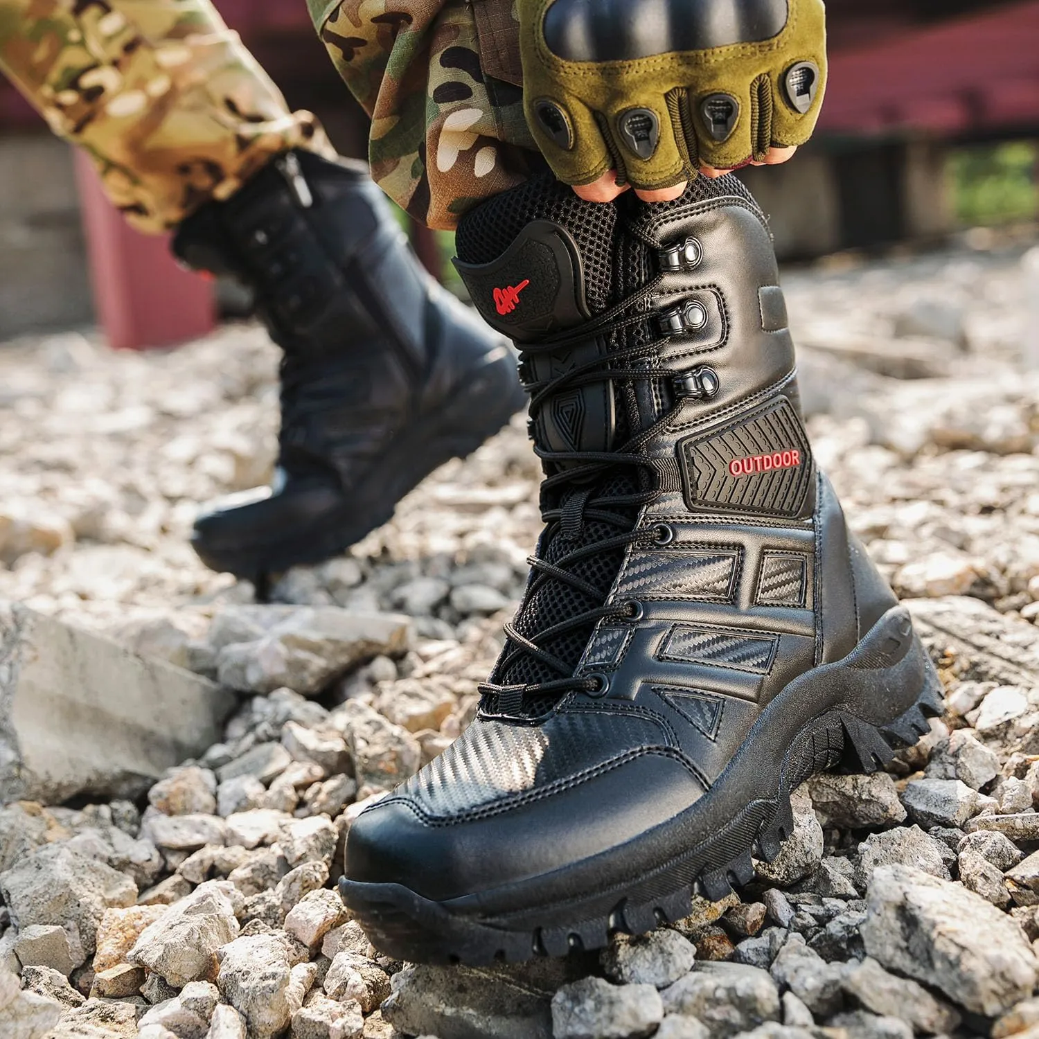 Men's Tactical Military Work Boots Side Zipper Lightweight Outdoor Motorcycle Boots Waterproof Combat Army Boots for Men