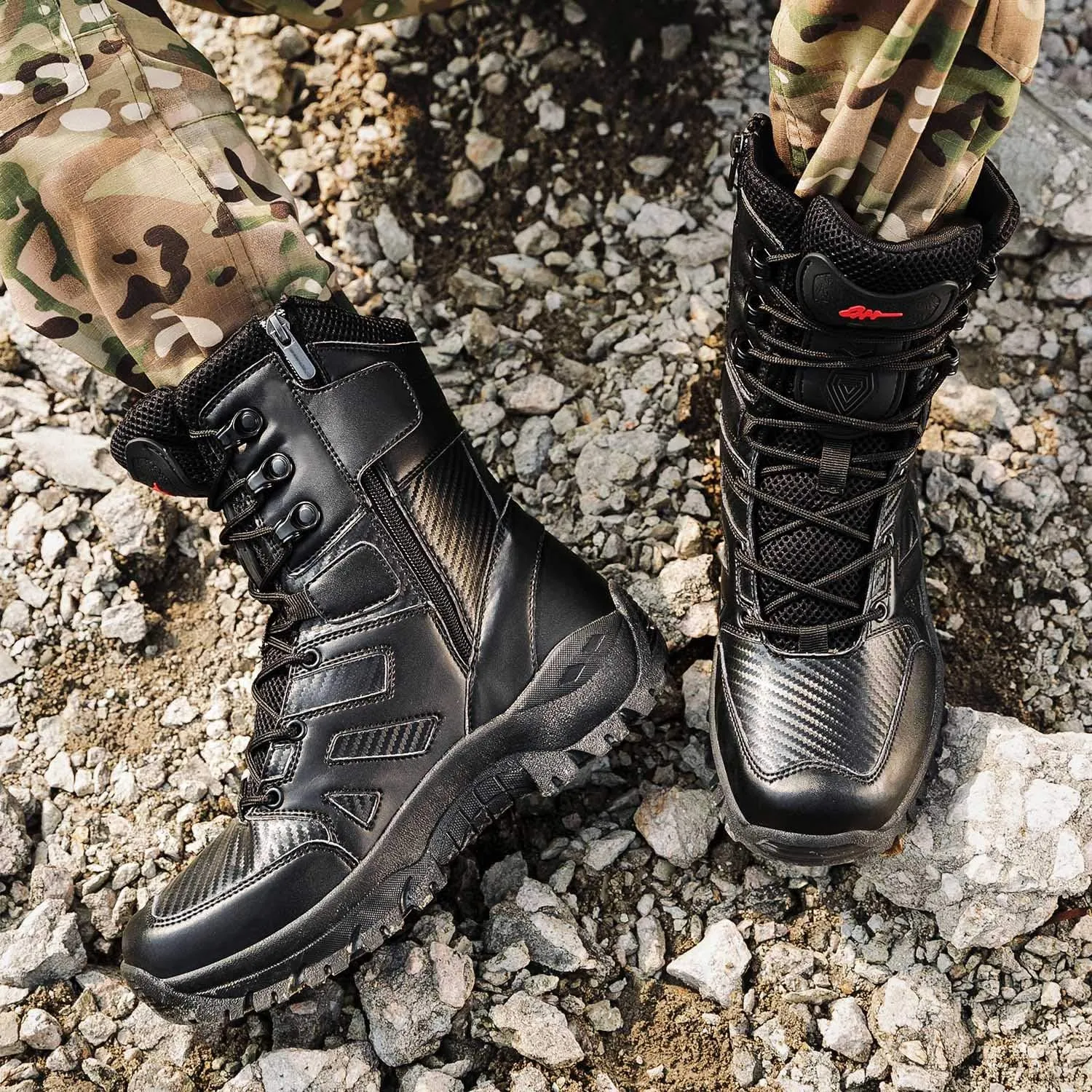Men's Tactical Military Work Boots Side Zipper Lightweight Outdoor Motorcycle Boots Waterproof Combat Army Boots for Men