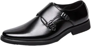 Mens Vintage Pointed Toe Loafers Double Buckle Brogue Slip On Formal Business Casual Office Wedding Dress Shoes