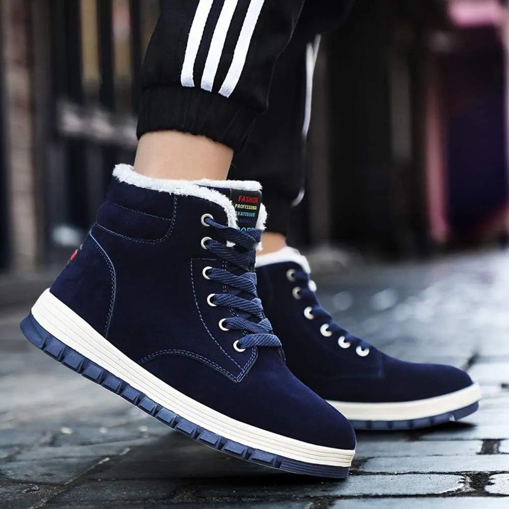 Mens Winter Snow Boots Fur Lined Warm Ankle Booties Waterproof Slip-on Sneakers Lightweight High Top Outdoor Shoes