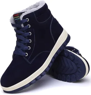 Mens Winter Snow Boots Fur Lined Warm Ankle Booties Waterproof Slip-on Sneakers Lightweight High Top Outdoor Shoes