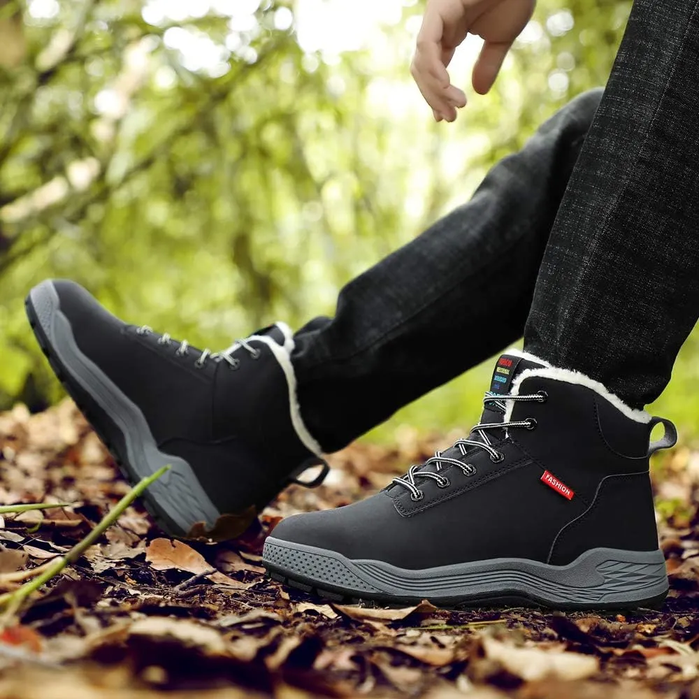 Mens Winter Snow Boots Fur Lined Warm Ankle Booties Waterproof Slip-on Sneakers Lightweight High Top Outdoor Shoes
