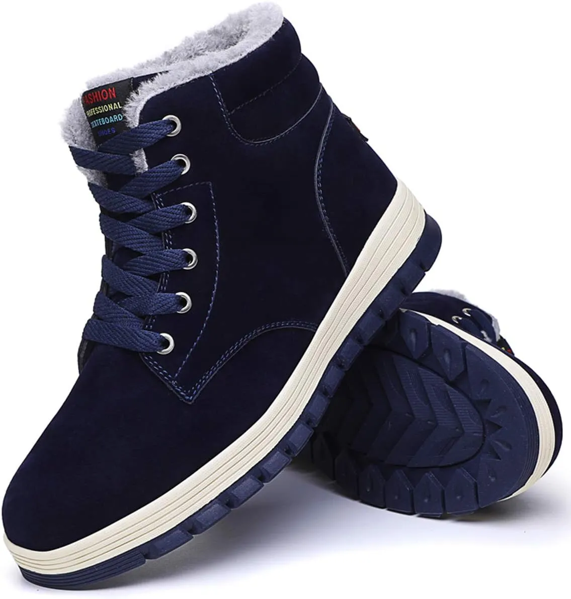 Mens Winter Snow Boots Fur Lined Warm Ankle Booties Waterproof Slip-on Sneakers Lightweight High Top Outdoor Shoes