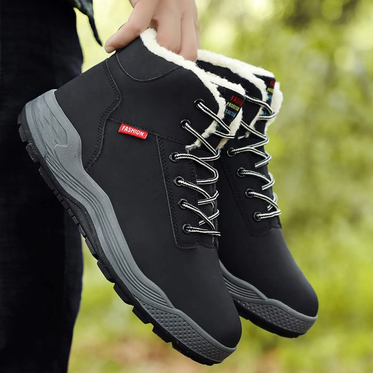 Mens Winter Snow Boots Fur Lined Warm Ankle Booties Waterproof Slip-on Sneakers Lightweight High Top Outdoor Shoes