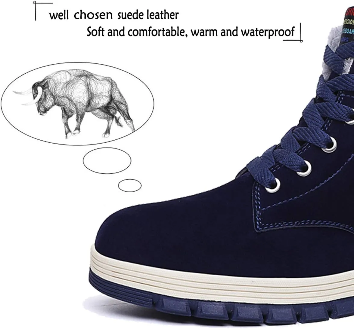 Mens Winter Snow Boots Fur Lined Warm Ankle Booties Waterproof Slip-on Sneakers Lightweight High Top Outdoor Shoes