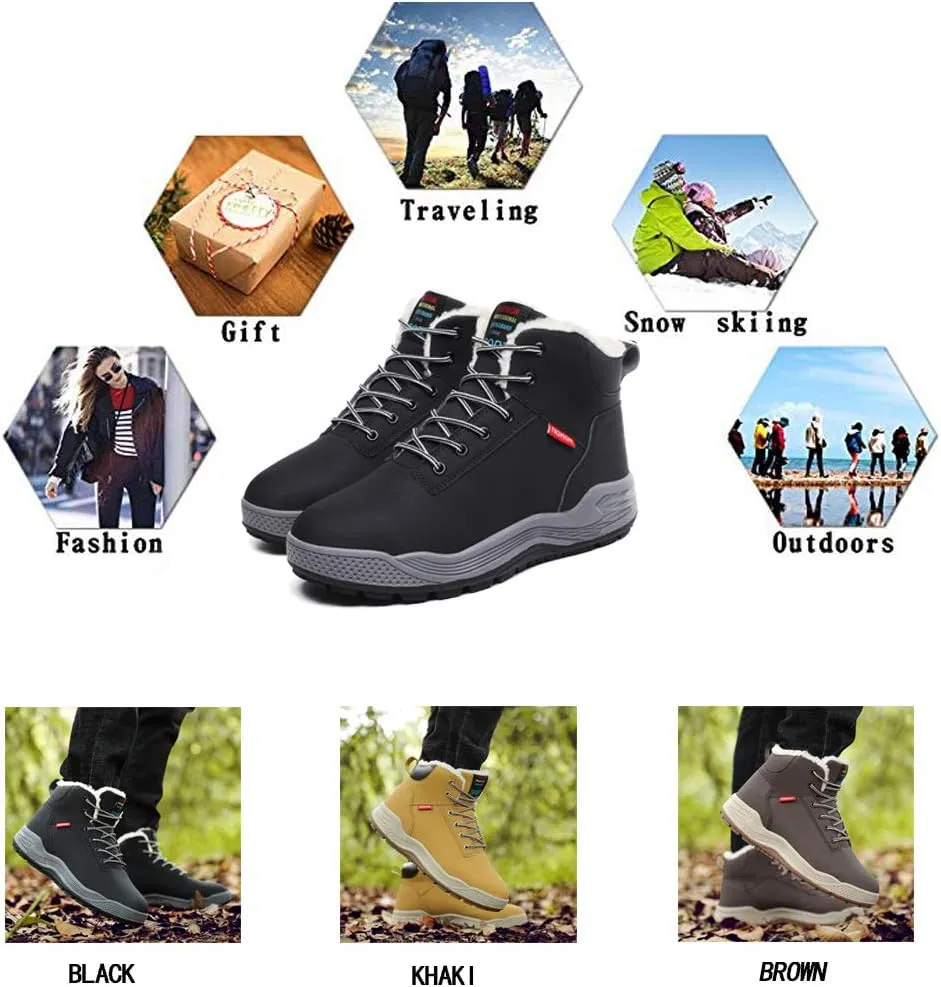 Mens Winter Snow Boots Fur Lined Warm Ankle Booties Waterproof Slip-on Sneakers Lightweight High Top Outdoor Shoes
