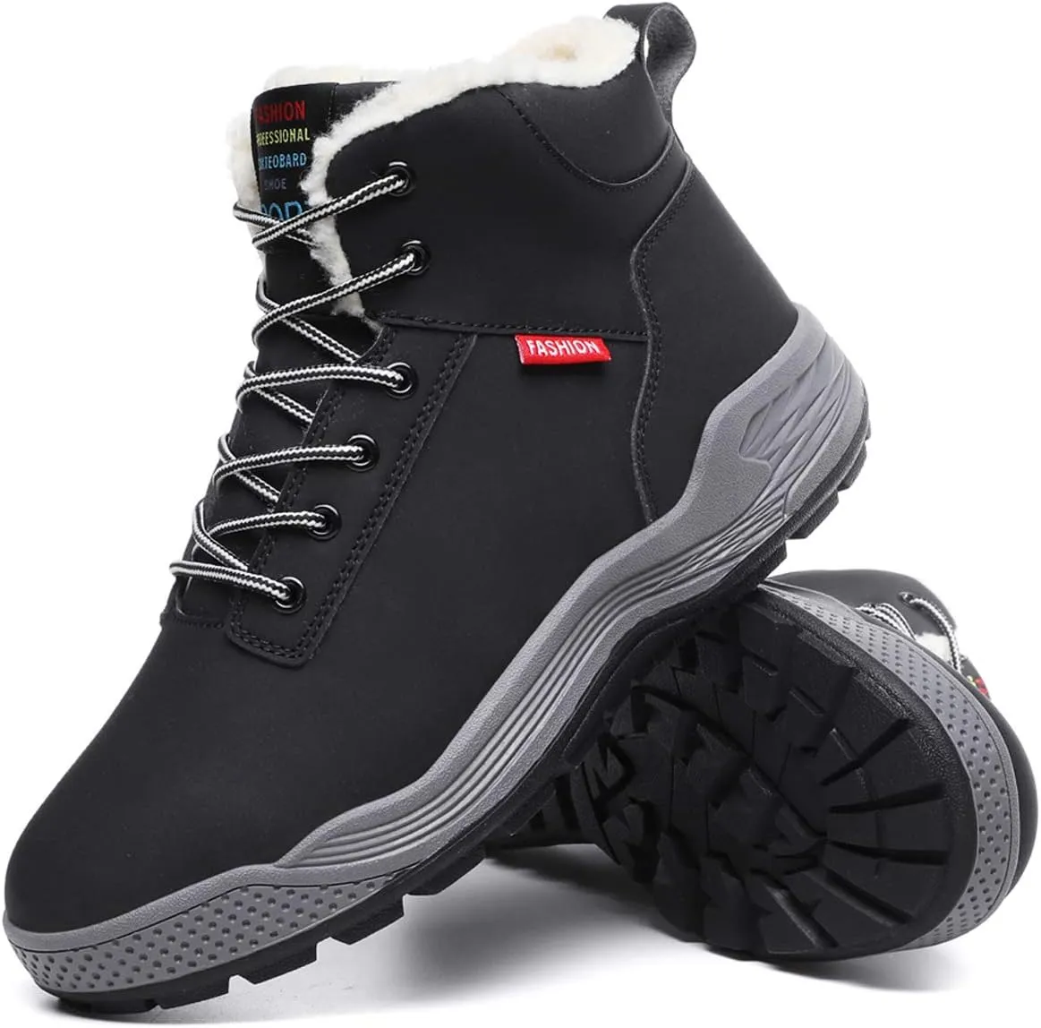 Mens Winter Snow Boots Fur Lined Warm Ankle Booties Waterproof Slip-on Sneakers Lightweight High Top Outdoor Shoes