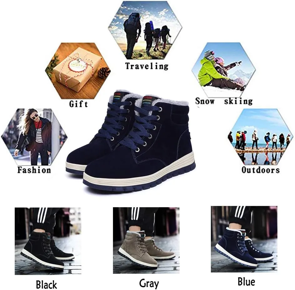 Mens Winter Snow Boots Fur Lined Warm Ankle Booties Waterproof Slip-on Sneakers Lightweight High Top Outdoor Shoes