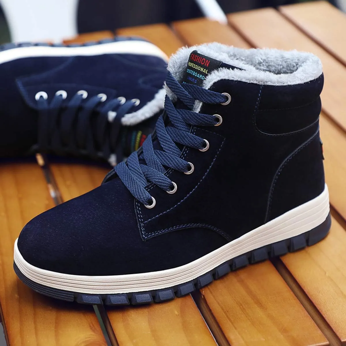 Mens Winter Snow Boots Fur Lined Warm Ankle Booties Waterproof Slip-on Sneakers Lightweight High Top Outdoor Shoes