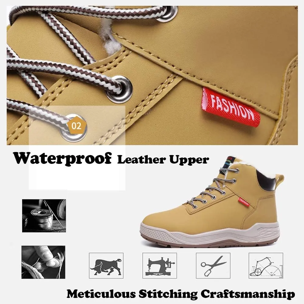 Mens Winter Snow Boots Fur Lined Warm Ankle Booties Waterproof Slip-on Sneakers Lightweight High Top Outdoor Shoes
