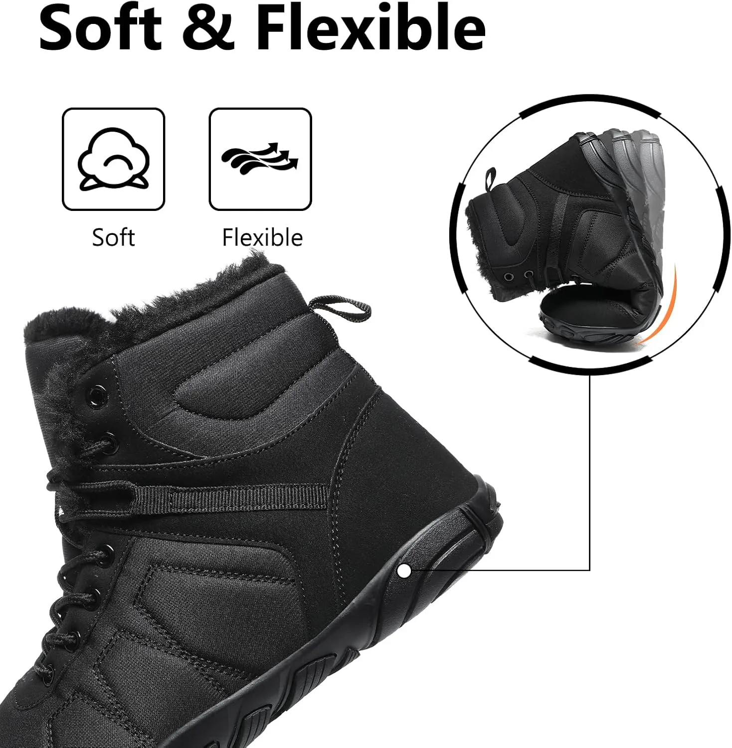 Mens Womens Snow Boots Winter Barefoot Shoes Warm Fur Lined Short Ankle Booties Outdoor Anti-Slip Wide Toe Box Walking Winter Shoes
