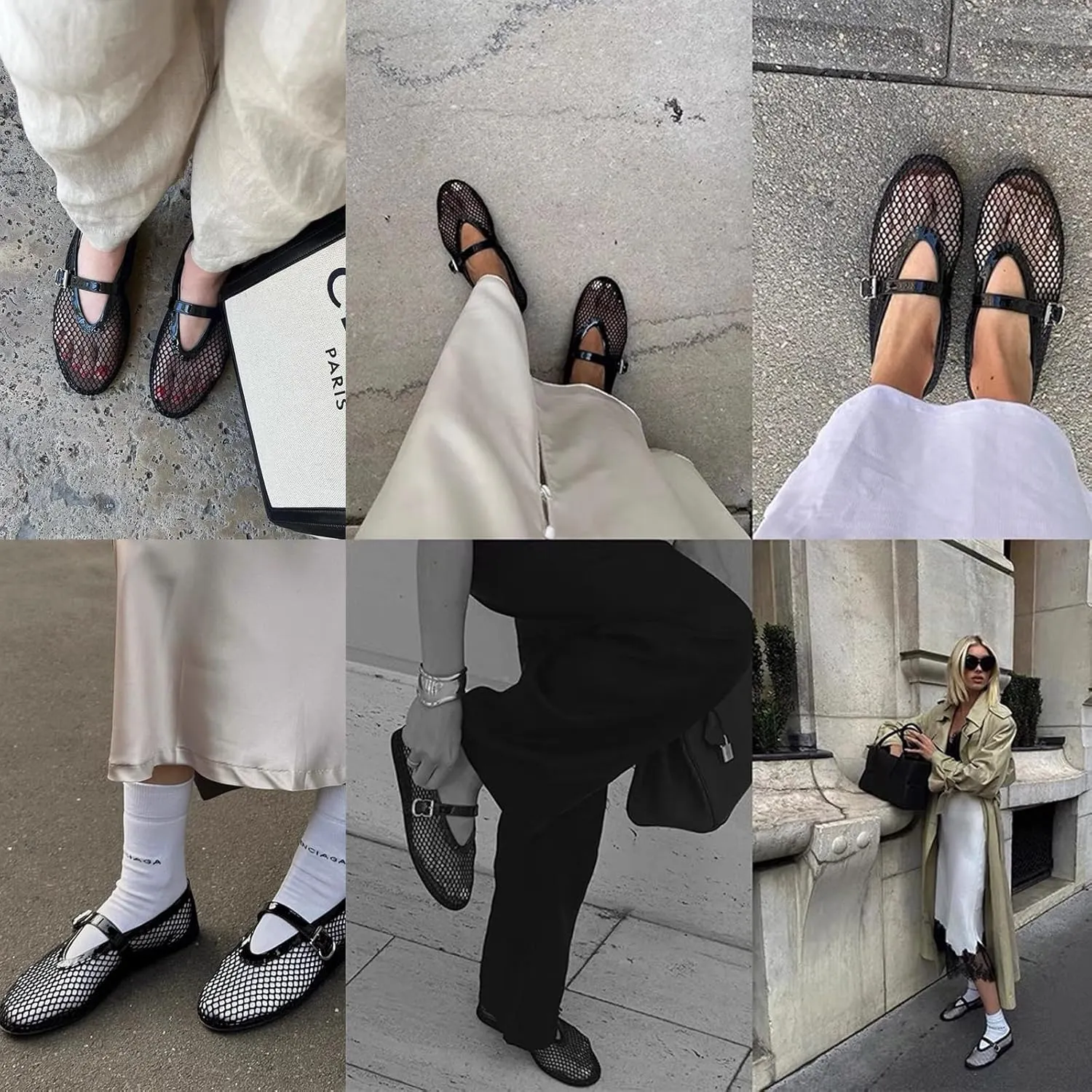 Mesh Ballet Flats for Women Buckle Strap Round Toe Mesh Fishnet Flats Comfy Casual Office Ballerina Daily Dress Shoes