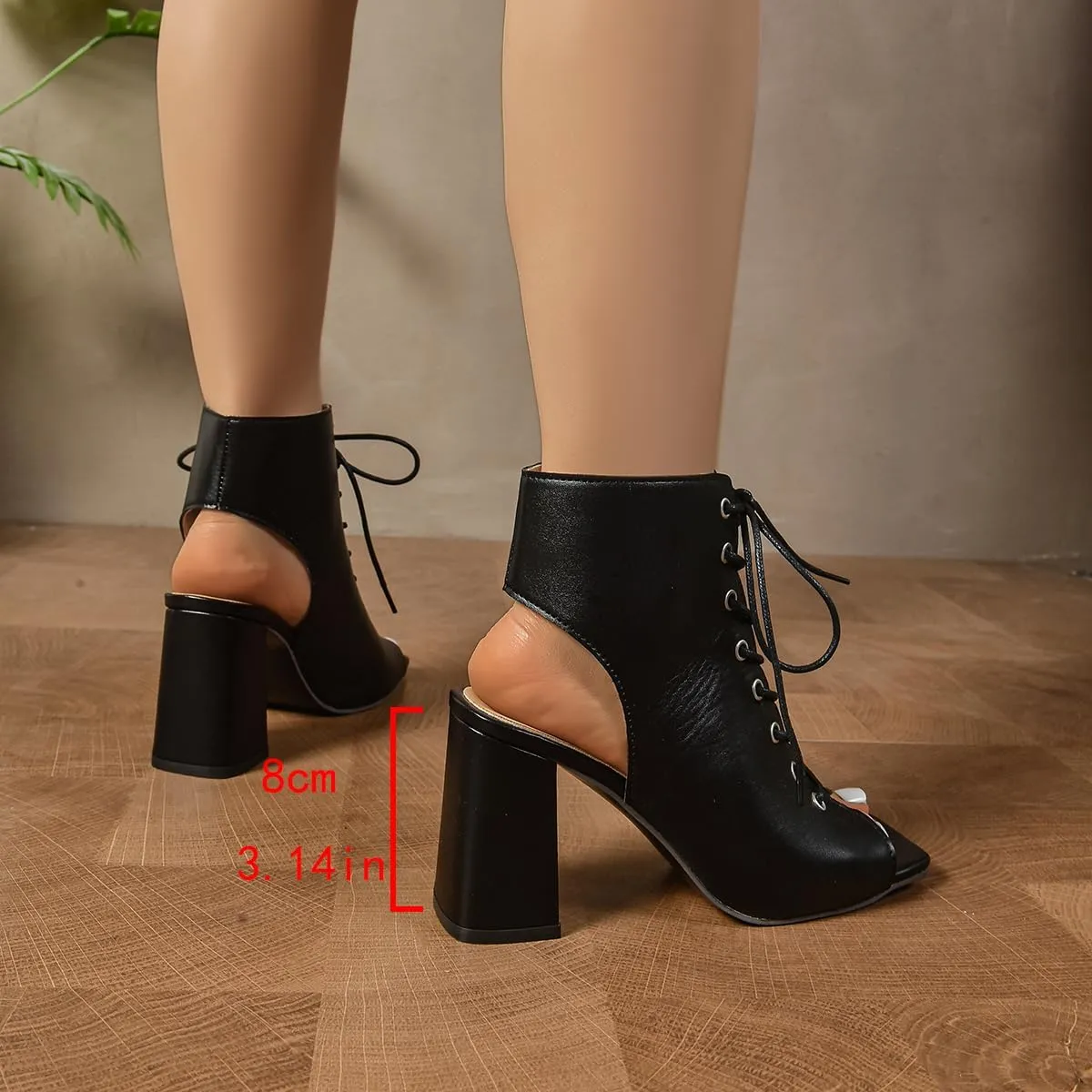 Mesh Chunky High Heel Sandals Booties for Women, Lace Up Block Heels Booties Peep Toe Ankle Boots, Sexy Breathable Fishnet Combat Short Boots Shoes