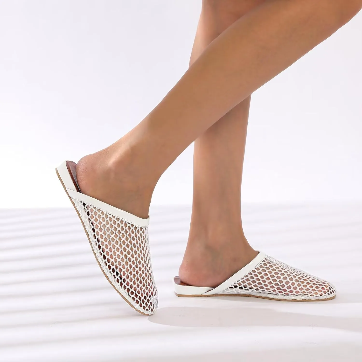 Mesh Flats for Women Ballerina Comfortable Mule Casual Round Toe Buckle Strap Ballet Mary Jane Shoes for Summer