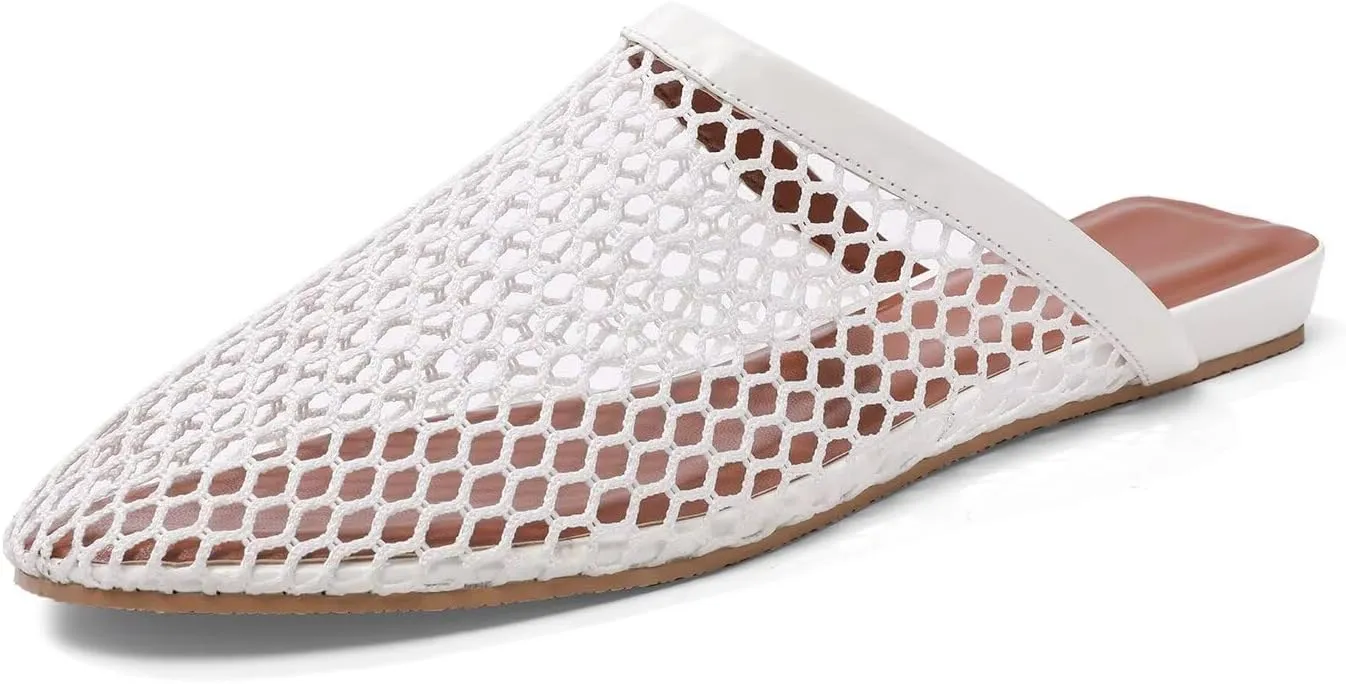 Mesh Flats for Women Ballerina Comfortable Mule Casual Round Toe Buckle Strap Ballet Mary Jane Shoes for Summer