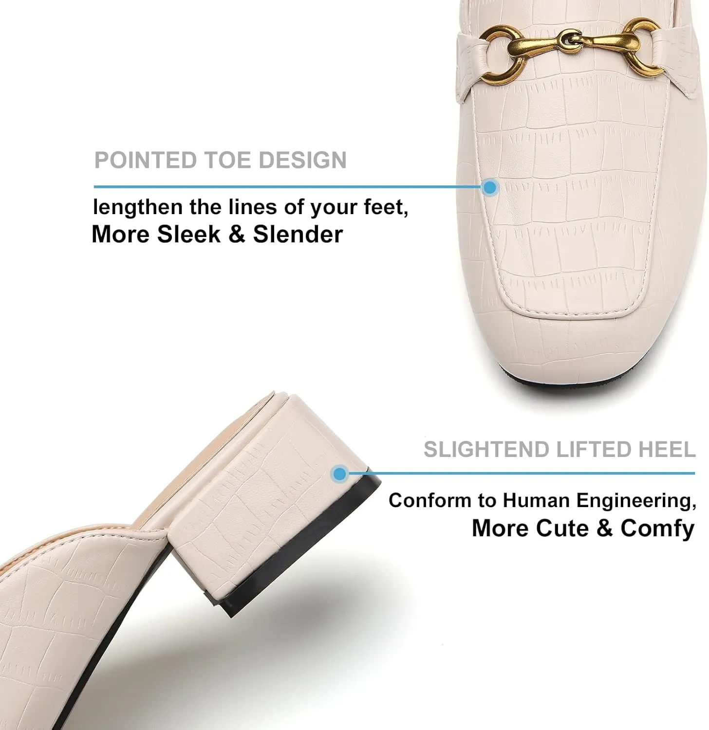 Metal Buckle Mules Women Square Toe Chunky Heels for Women Heeled Sandals Slip on Shoes Women Loafers
