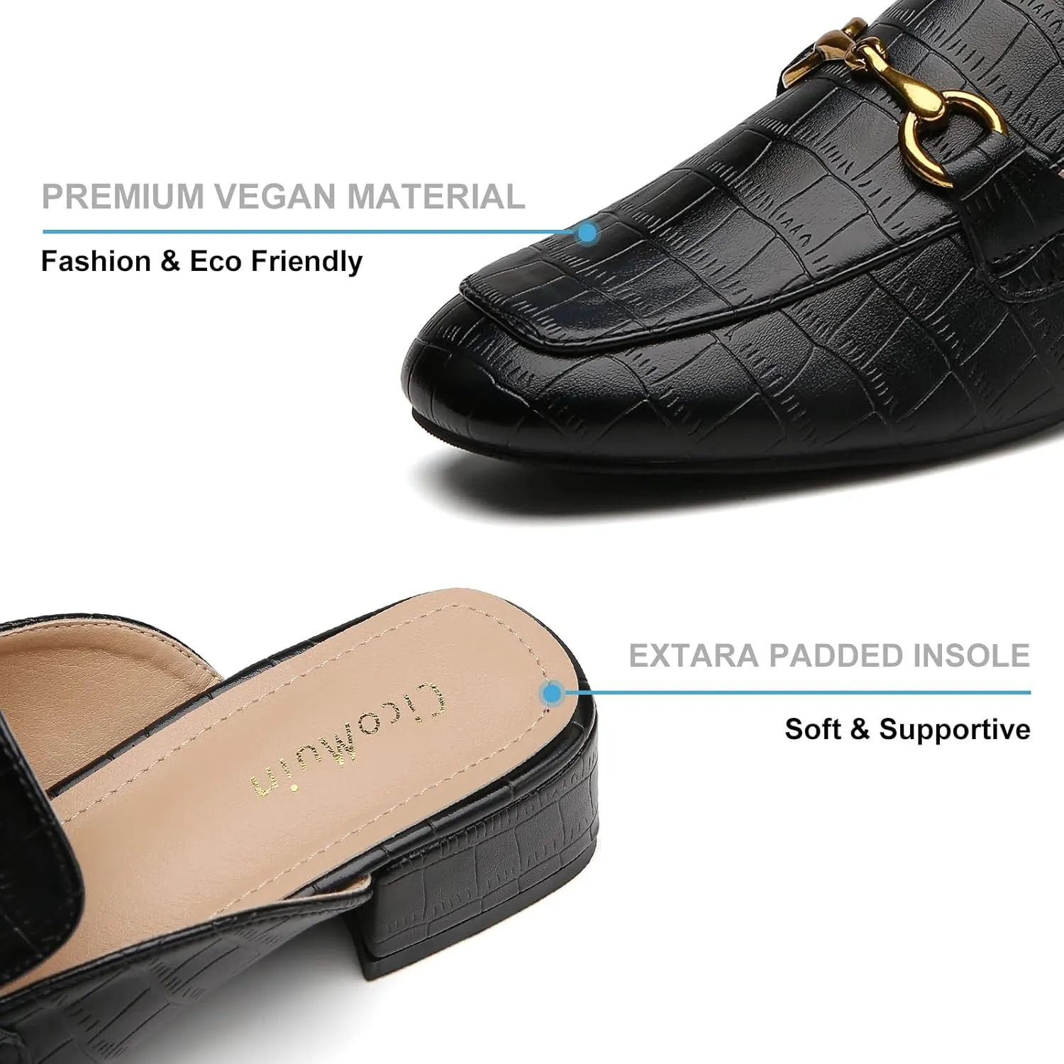 Metal Buckle Mules Women Square Toe Chunky Heels for Women Heeled Sandals Slip on Shoes Women Loafers