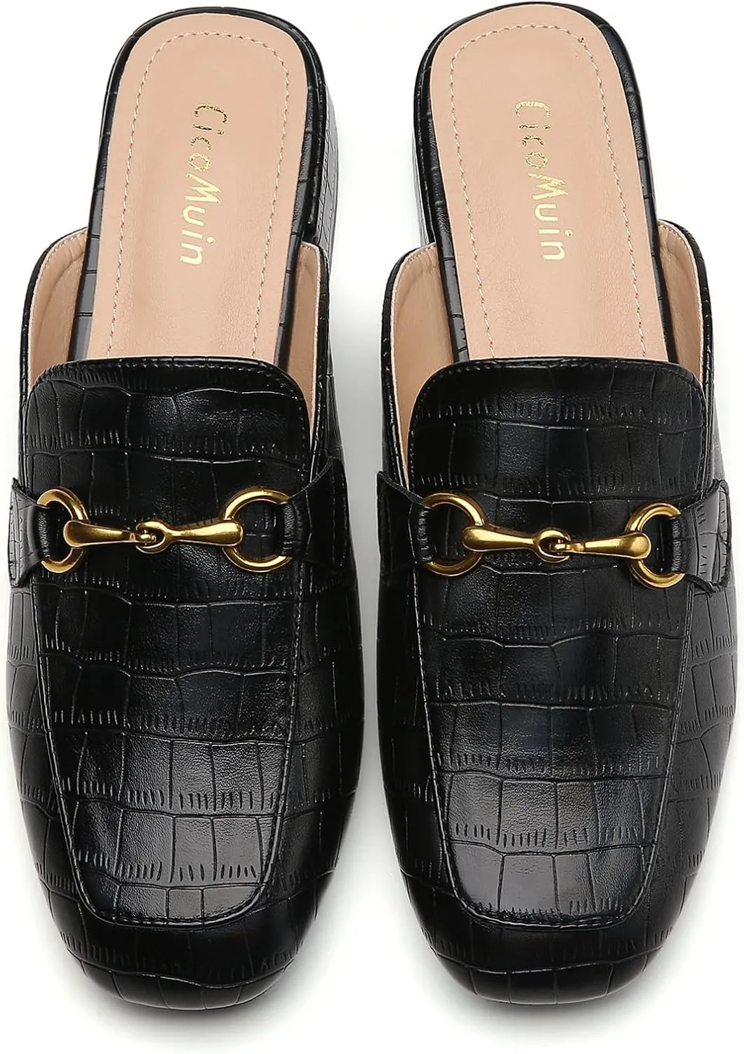 Metal Buckle Mules Women Square Toe Chunky Heels for Women Heeled Sandals Slip on Shoes Women Loafers