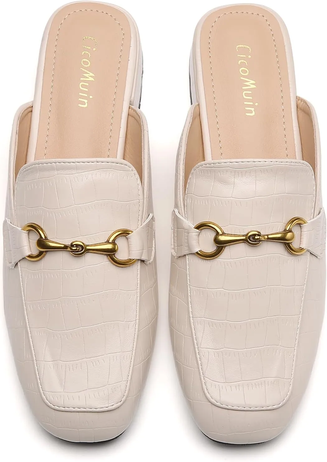 Metal Buckle Mules Women Square Toe Chunky Heels for Women Heeled Sandals Slip on Shoes Women Loafers