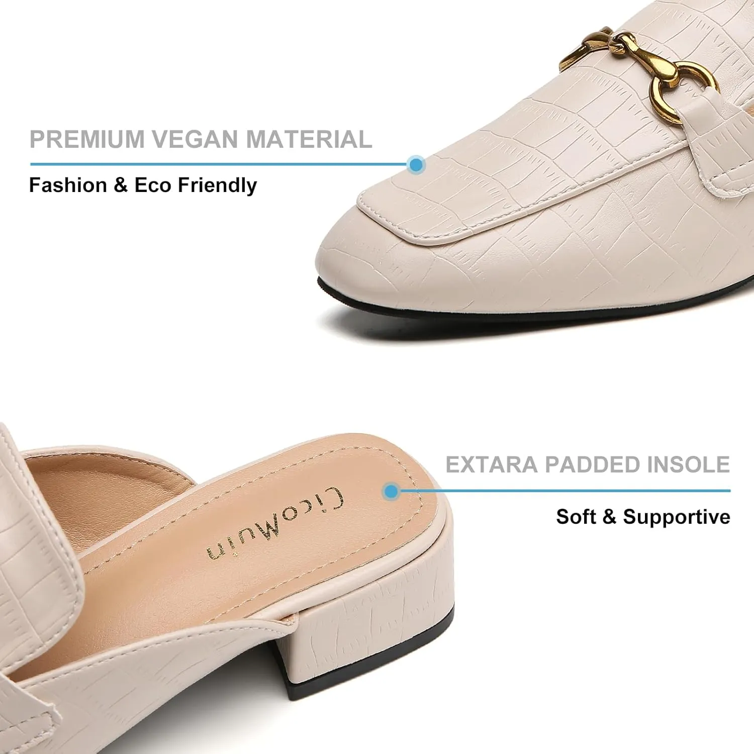 Metal Buckle Mules Women Square Toe Chunky Heels for Women Heeled Sandals Slip on Shoes Women Loafers