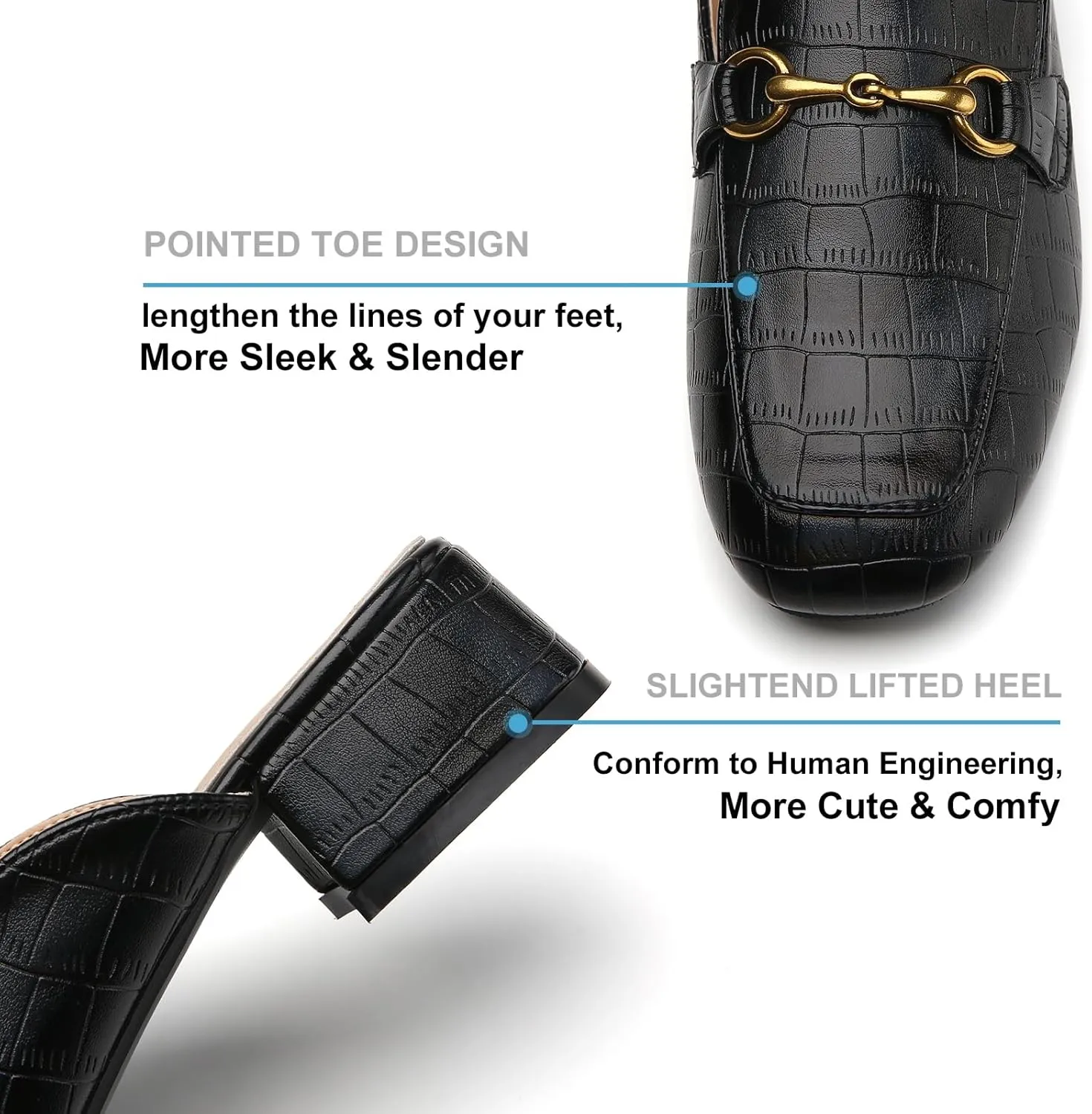 Metal Buckle Mules Women Square Toe Chunky Heels for Women Heeled Sandals Slip on Shoes Women Loafers