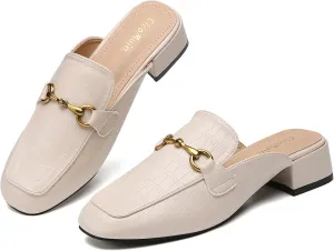 Metal Buckle Mules Women Square Toe Chunky Heels for Women Heeled Sandals Slip on Shoes Women Loafers