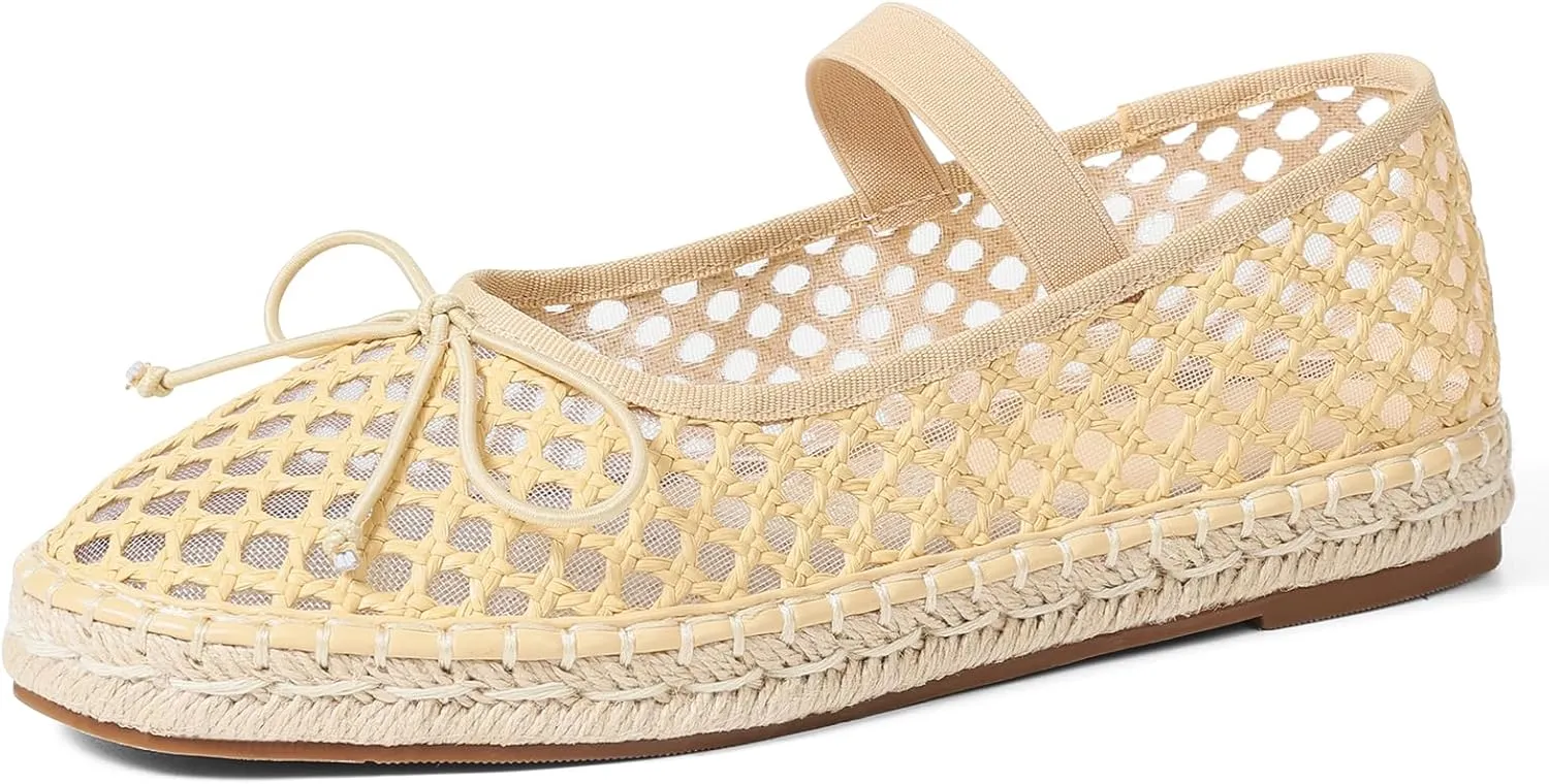 mikarka Flats for Women: Woven Ballet Flats Shoes for Women - Knot Espadrilles for Women Round Toe Mary Jane Flats Loafers, Inspired by Raffia