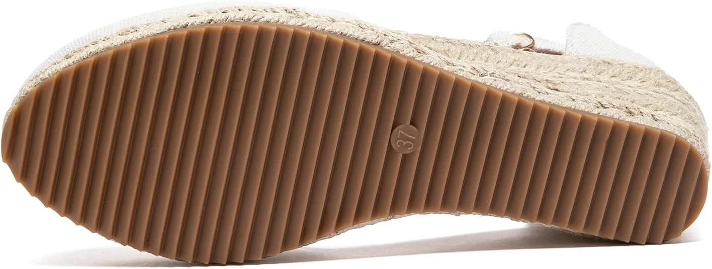 Mintzice Women's Closed Toe Solid Cross Vamp Ankle Strap Espadrille Wedge Sandals