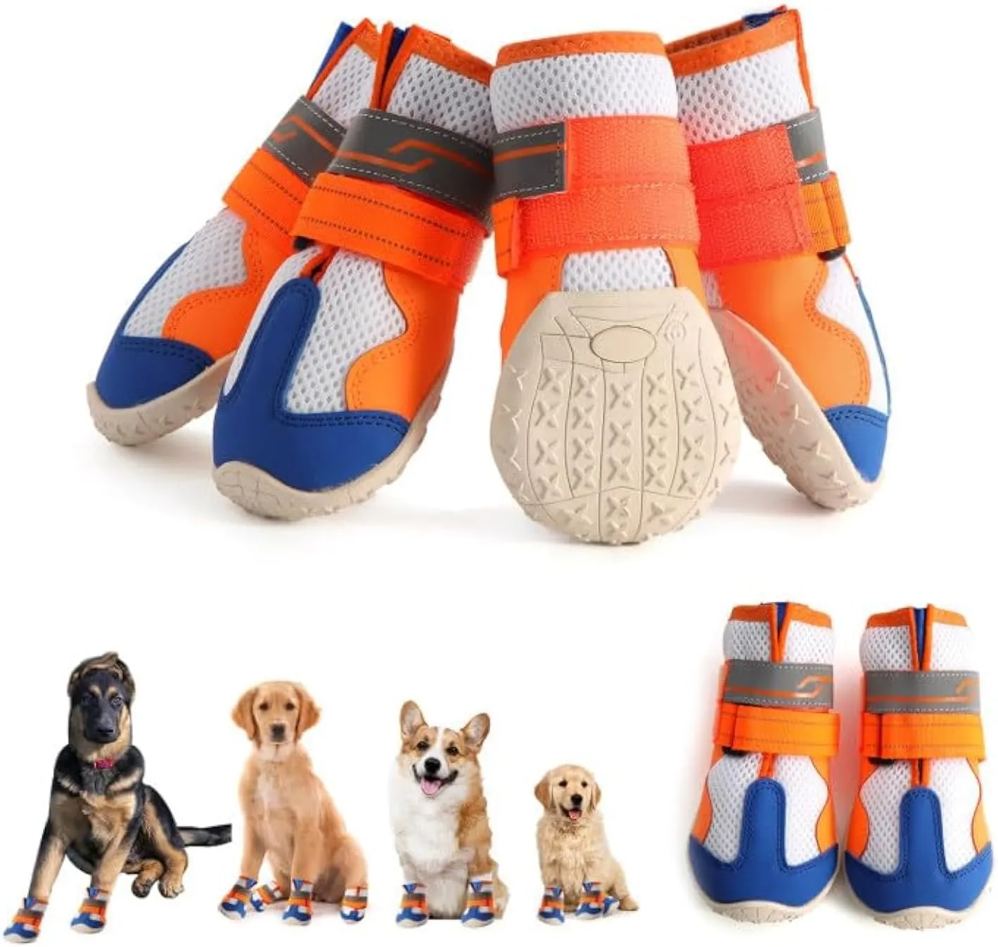 MOOB Dog Shoes Breathable Mesh Dog Boots Waterproof Dog Boots for Winter Snow, Paw Protector for Outdoor Walking Hiking, Rainy Weather, Anti-Slip Rubber Dog Booties for Hardwood Floor （Size 1）