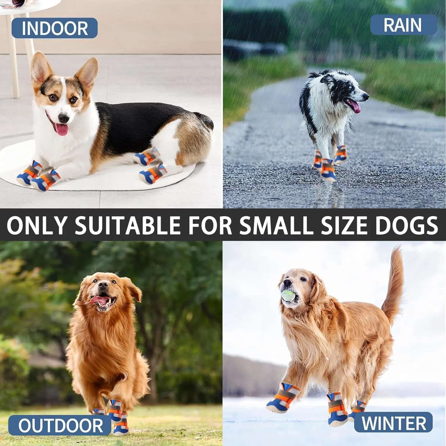 MOOB Dog Shoes Breathable Mesh Dog Boots Waterproof Dog Boots for Winter Snow, Paw Protector for Outdoor Walking Hiking, Rainy Weather, Anti-Slip Rubber Dog Booties for Hardwood Floor （Size 1）