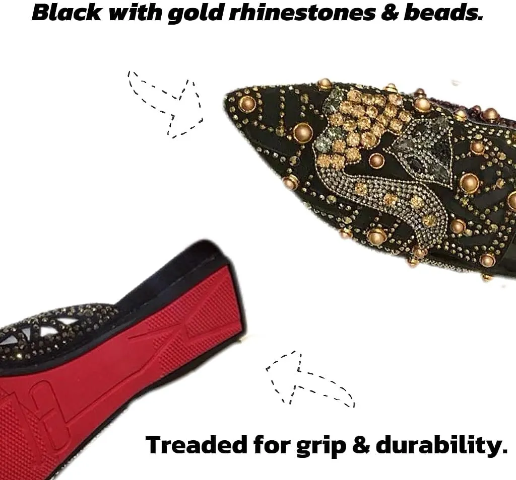 Mules for Woman Pointed Toe Fox Crystal Mules Backless Flat Slip On Comfort Business Casual Shoes