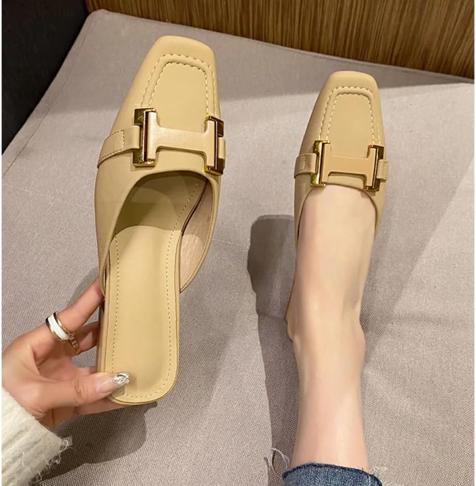 Mules for Woman Square Toe Leather Mules Slides Slip on Professional Business Flats Comfort Office Casual Work Shoes