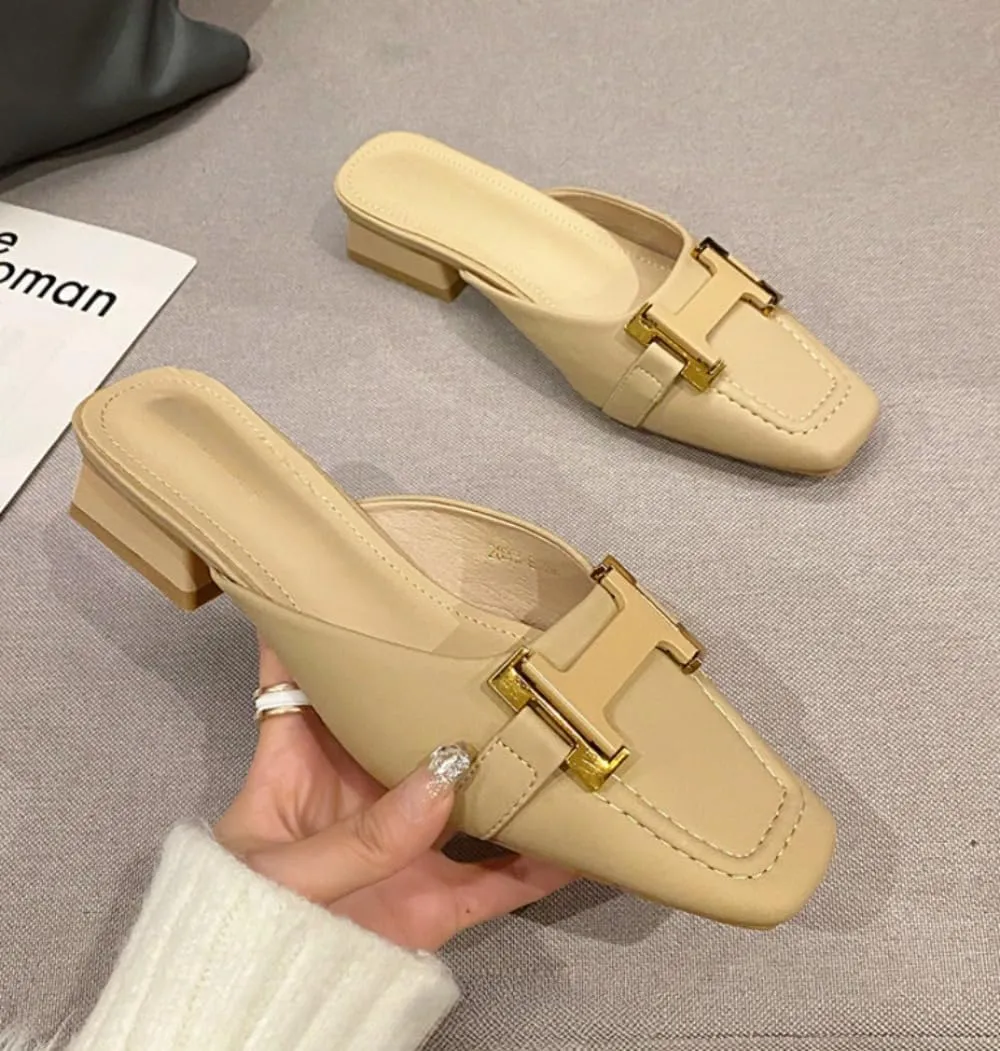 Mules for Woman Square Toe Leather Mules Slides Slip on Professional Business Flats Comfort Office Casual Work Shoes