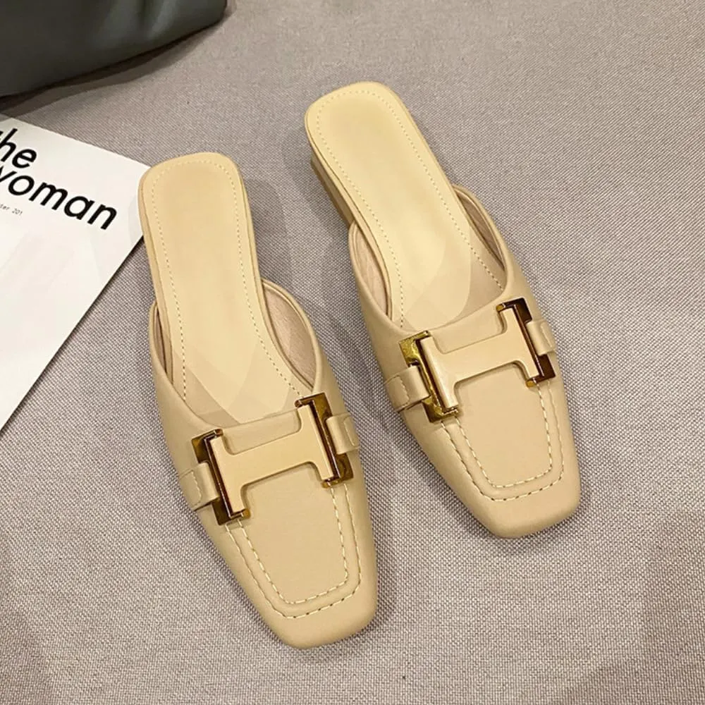 Mules for Woman Square Toe Leather Mules Slides Slip on Professional Business Flats Comfort Office Casual Work Shoes