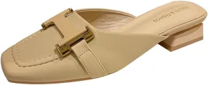 Mules for Woman Square Toe Leather Mules Slides Slip on Professional Business Flats Comfort Office Casual Work Shoes