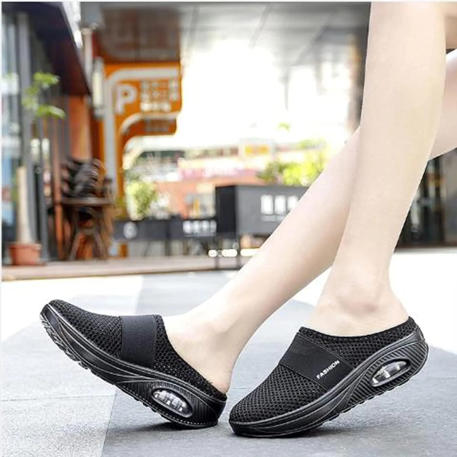 Mules for Women Backless Walking Sneakers Summer Mesh Upper Breathable Slippers Arch Support Orthotic Comfortable Plantar Fasciitis Sandals Platform Wedge Closed Toe Beach Casual Shoes