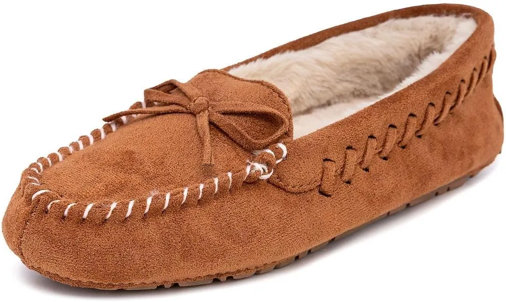 Nautica Women House Fur Slippers Slip On Fuzzy Indoor Outdoor Mocassins Slip Resistant Furry Loafers Microsuede Warm Shoes
