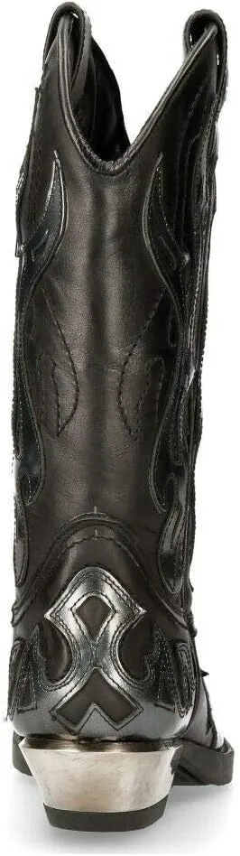New Rock M-7921-S3 SILVER FLAME BOOTS Black Leather Heavy Biker Western Cowboy