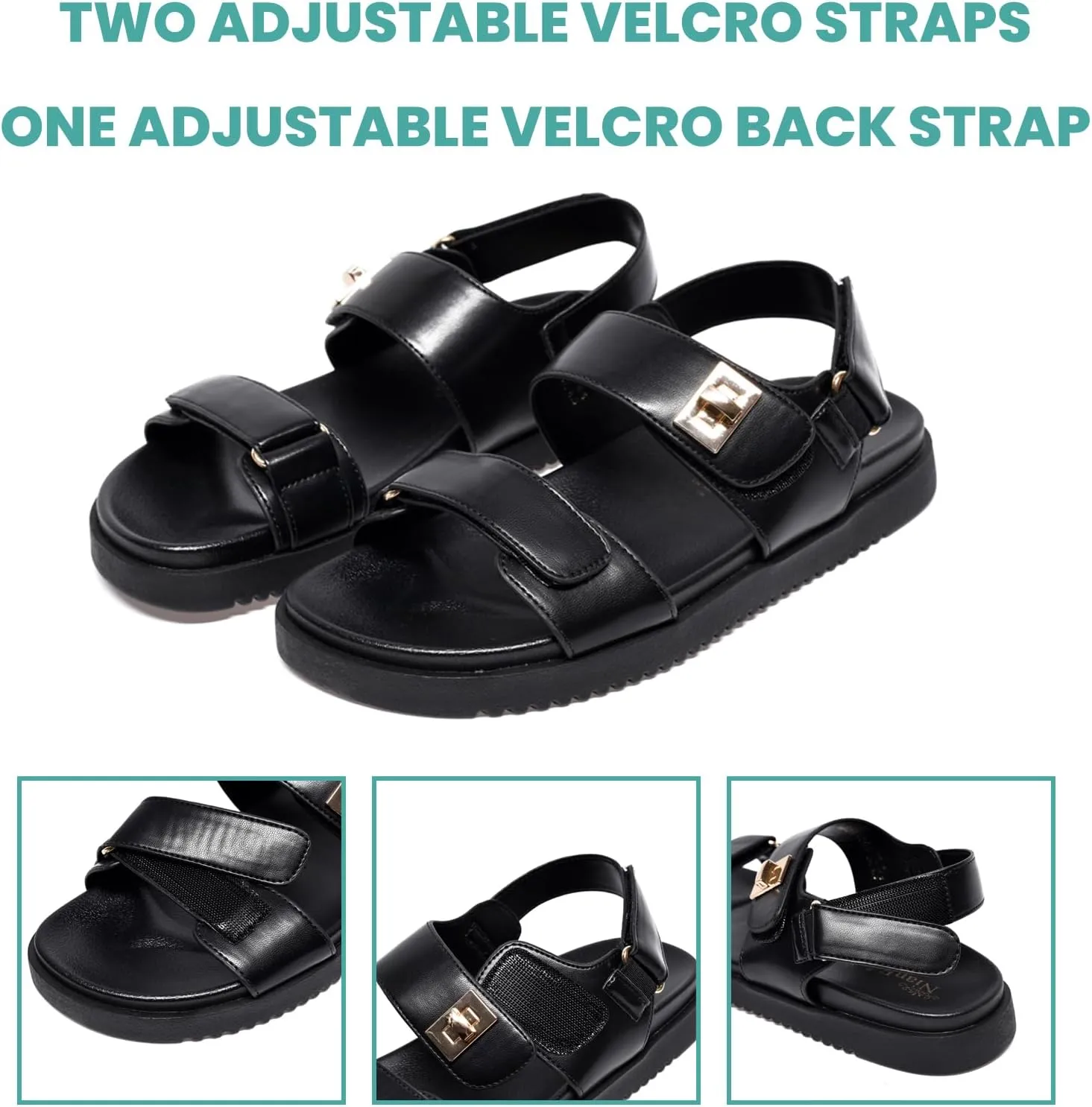 NianEr Womens Soft Foam Footbed Adjustable Velcro Two Strap Flat Sandals Strappy Ankle Strap Trendy Travel Slingback Walking Everday Slip On Casual Comfort Everyday Summer Shoes Slides