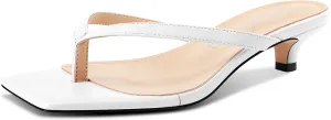 NobleOnly Women's Flip Flop Heels Thong Sandals Heeled Mules for Women Square Open Toe Low Kitten Heels Dress Casual 1.4 Inches Sandals
