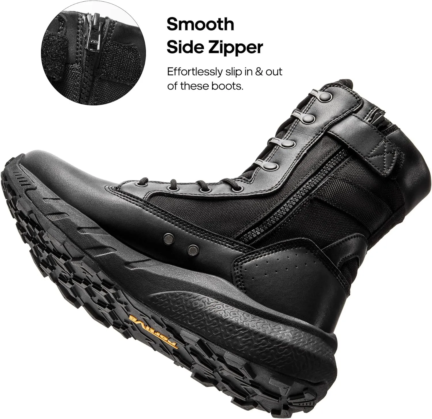 NORTIV 8 Men's Breathable Tactical Military Work Boots Side Zipper Leather Lightweight Hiking Motorcycle Combat Boots 8 Inches Recon