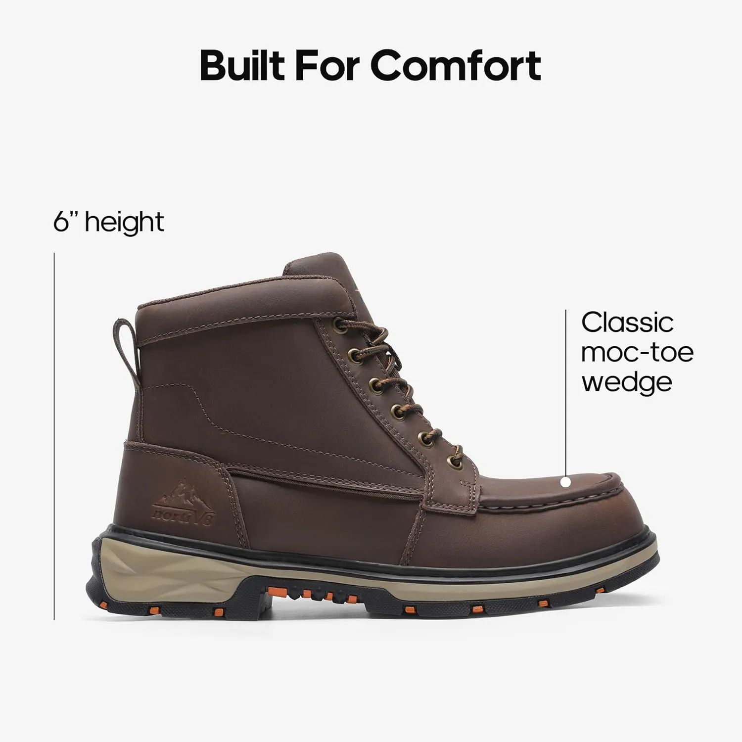 NORTIV 8 Waterproof Moc Toe Work Boots for Men Steel Toe Comfortable Leather Boots