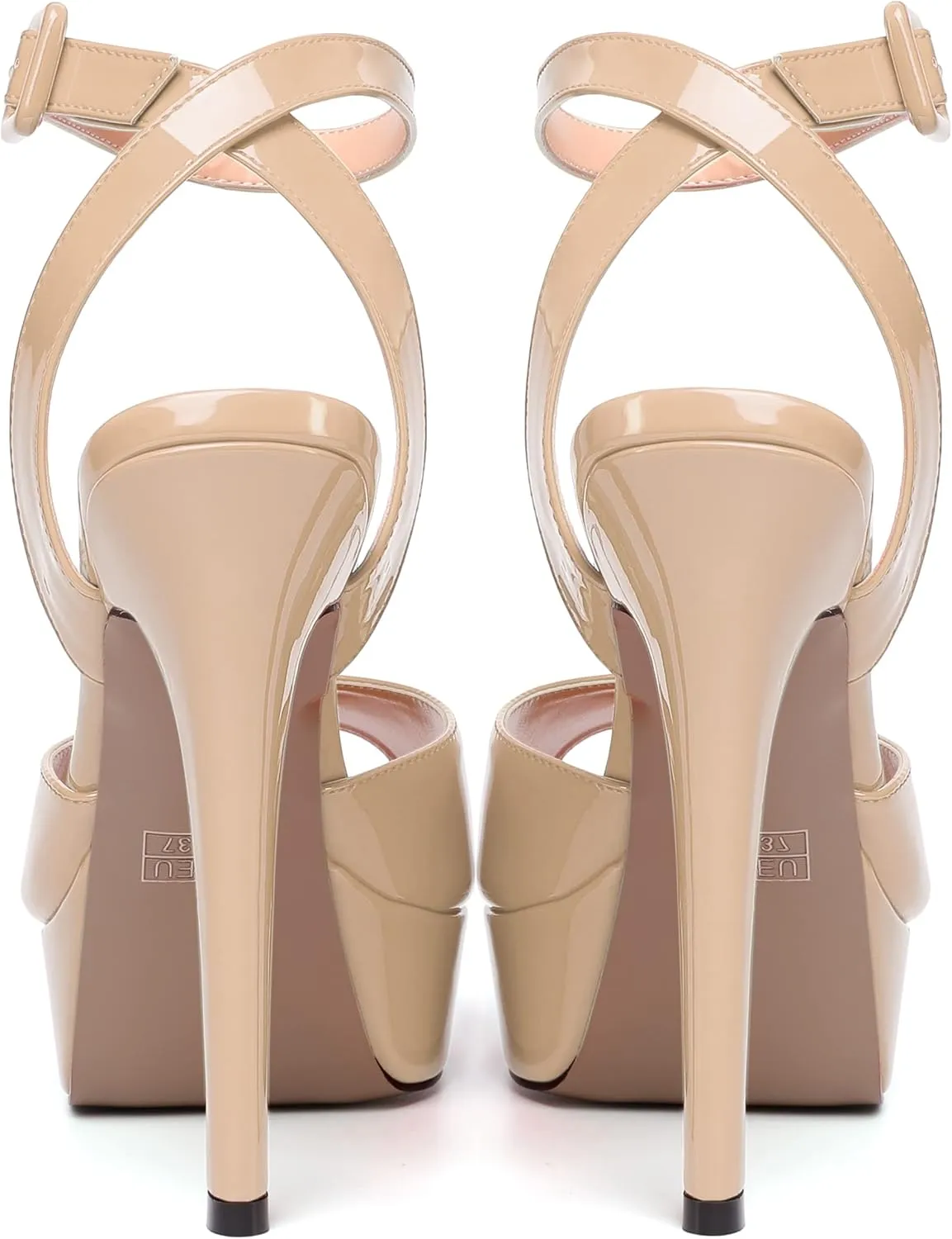 NUMALEO Womens Party Peep Toe Patent Ankle Wrap Buckle Cute Stiletto High Heel Platforms Sandals 5 Inch