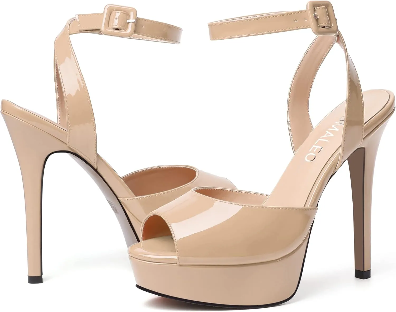 NUMALEO Womens Party Peep Toe Patent Ankle Wrap Buckle Cute Stiletto High Heel Platforms Sandals 5 Inch
