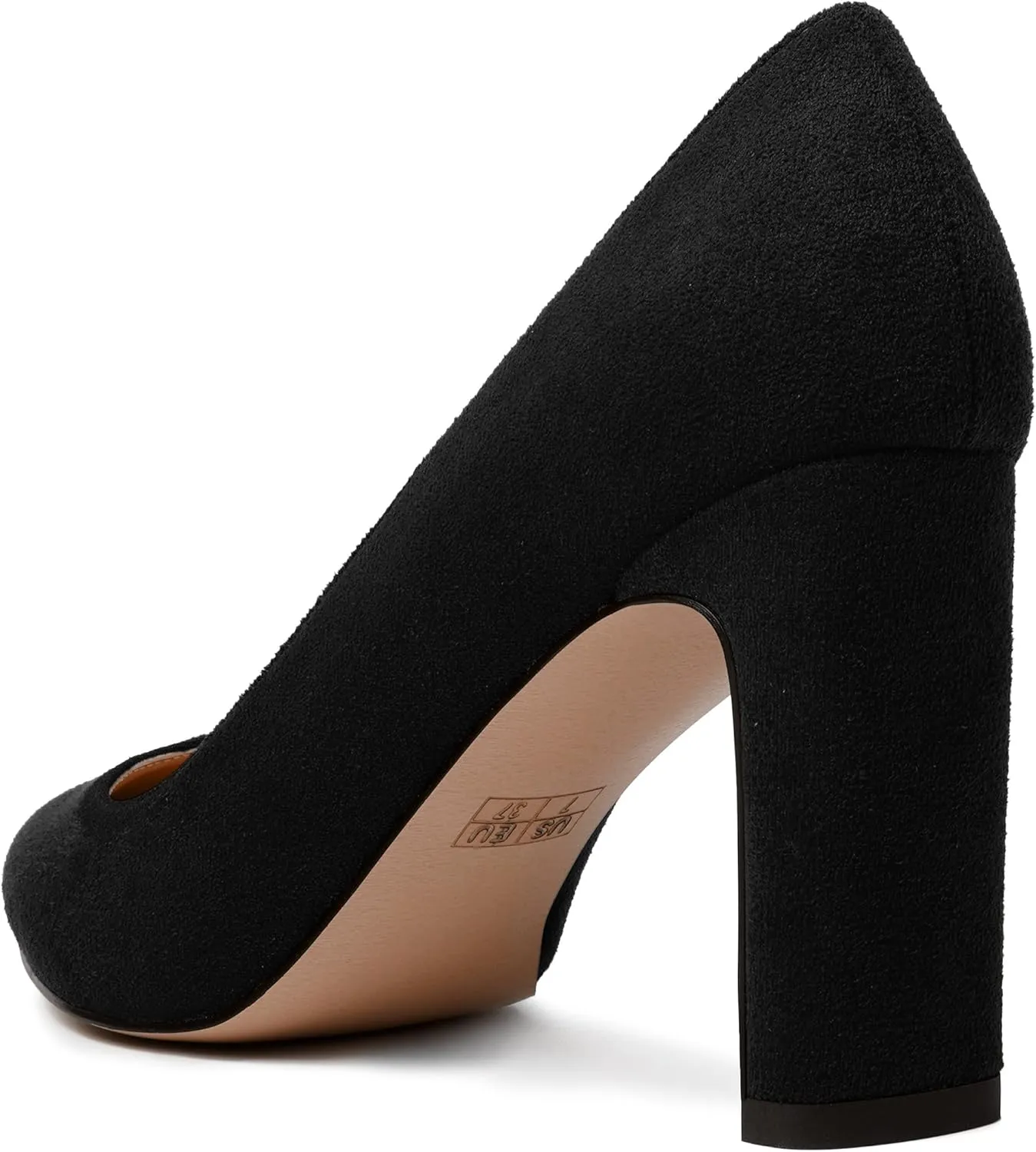 NUMALEO Womens Pointed Toe Suede Evening Casual Slip On Solid Block High Heel Pumps Shoes 3.3 Inch