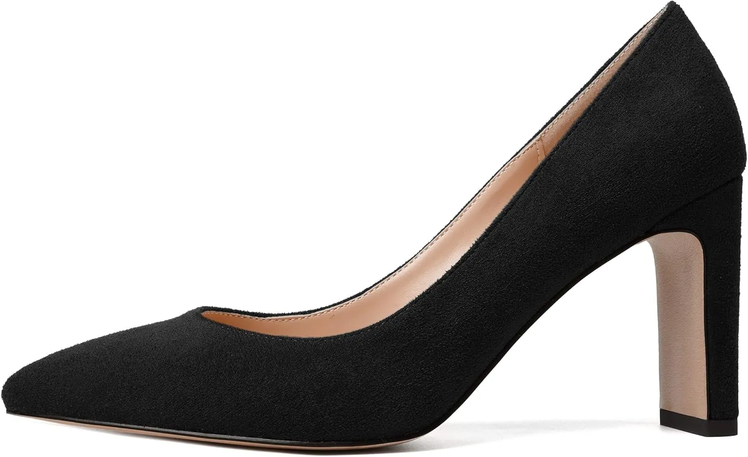 NUMALEO Womens Pointed Toe Suede Evening Casual Slip On Solid Block High Heel Pumps Shoes 3.3 Inch