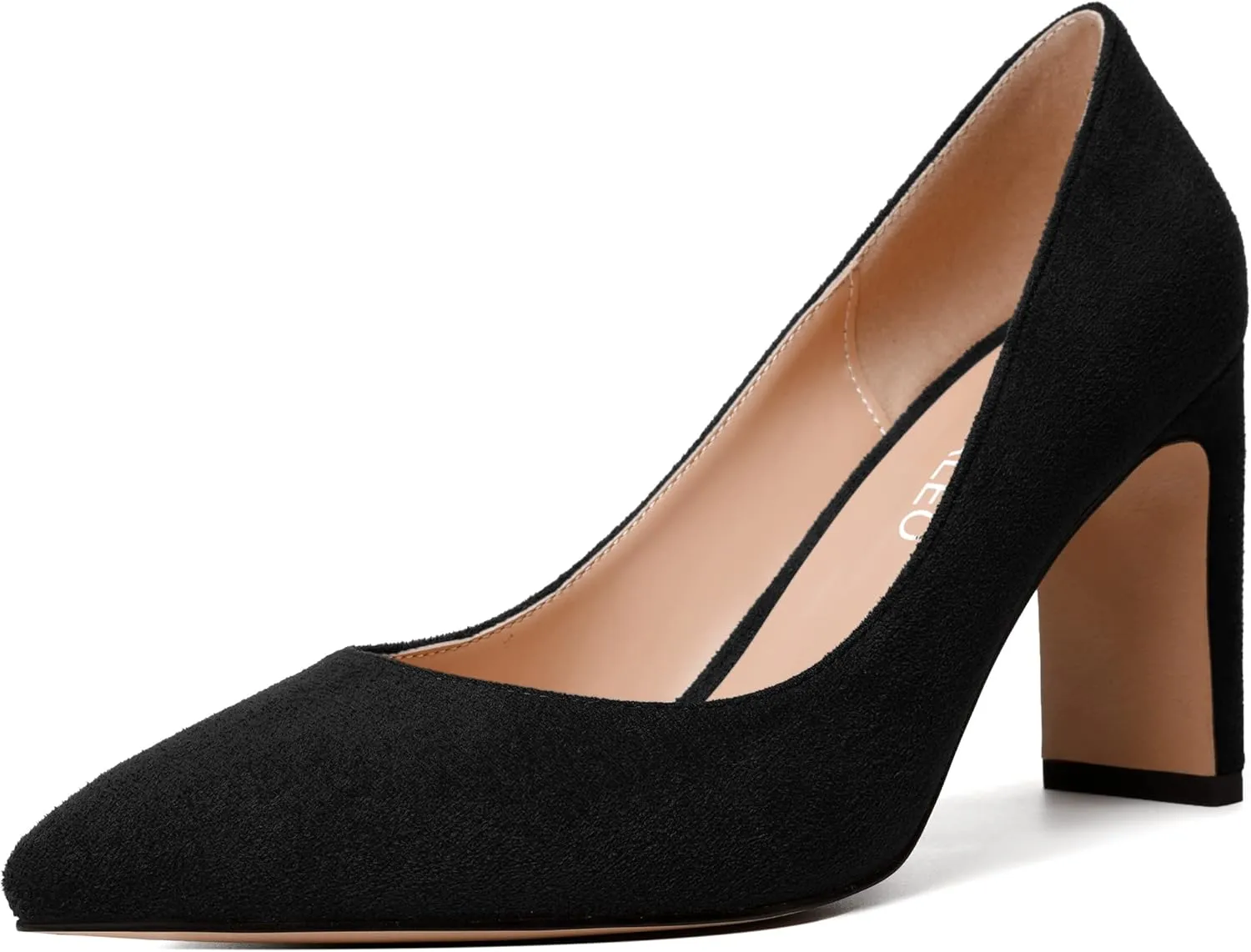 NUMALEO Womens Pointed Toe Suede Evening Casual Slip On Solid Block High Heel Pumps Shoes 3.3 Inch