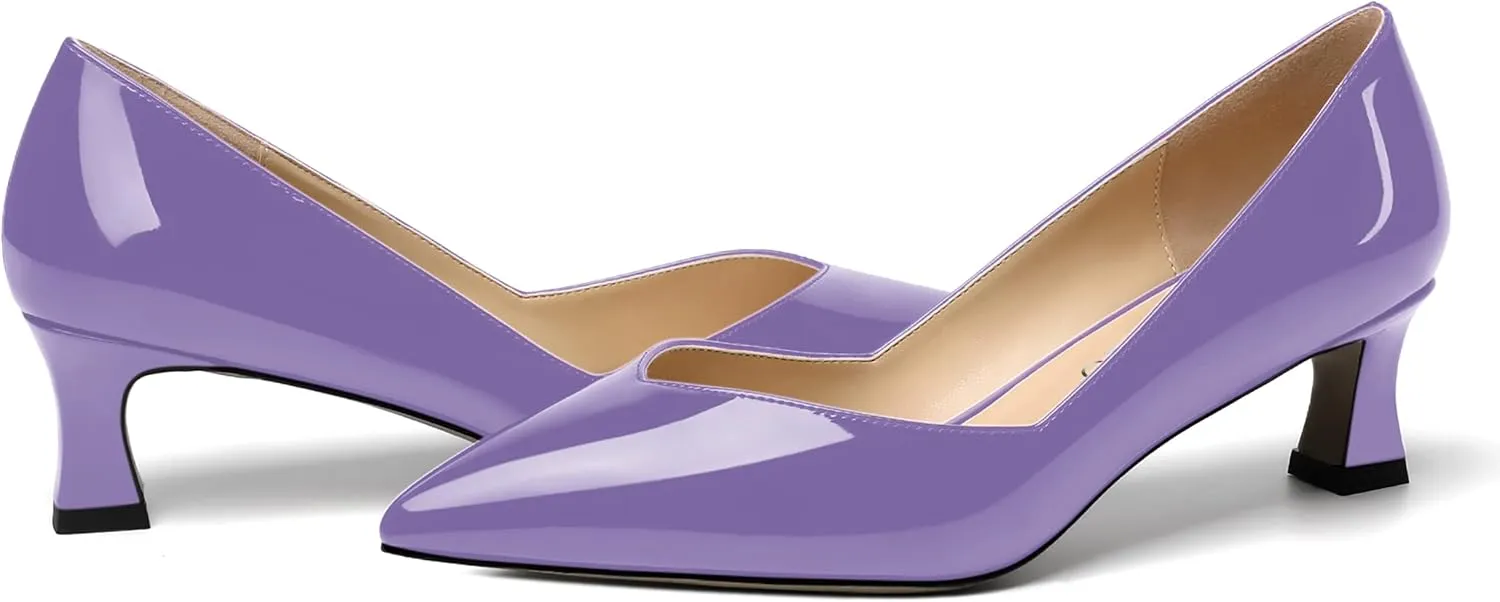 NUMALEO Womens Slip On Solid Pointed Toe Patent Work Casual Spool Low Heel Pumps Shoes 2 Inch