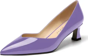 NUMALEO Womens Slip On Solid Pointed Toe Patent Work Casual Spool Low Heel Pumps Shoes 2 Inch