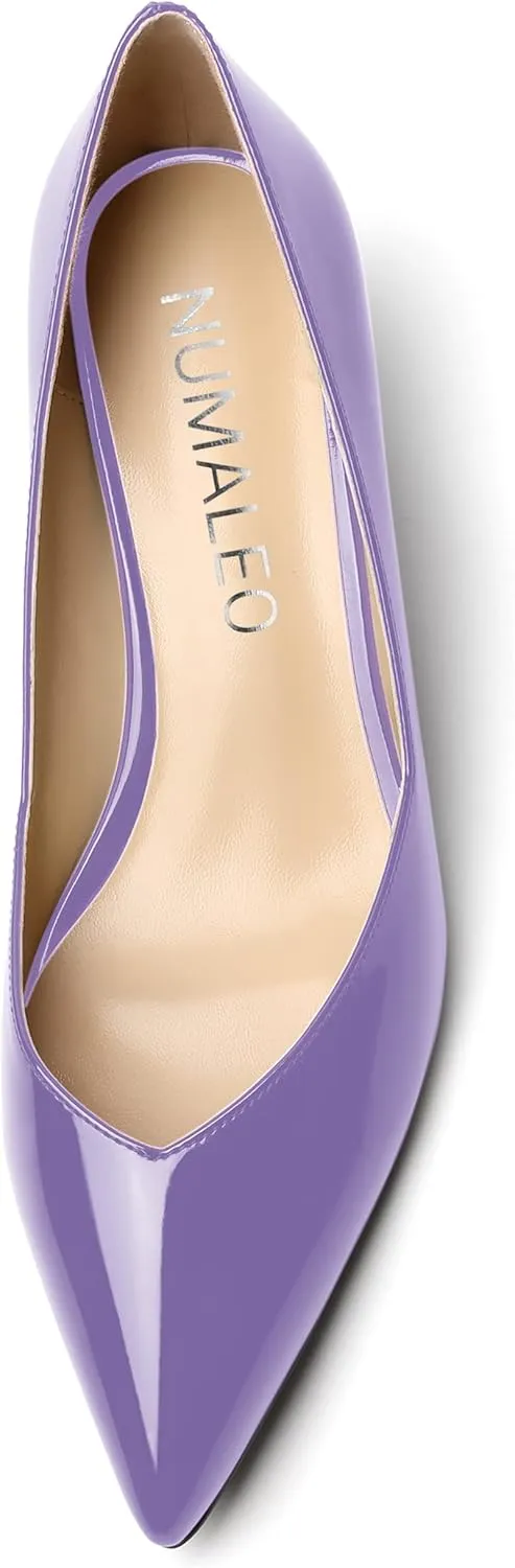 NUMALEO Womens Slip On Solid Pointed Toe Patent Work Casual Spool Low Heel Pumps Shoes 2 Inch